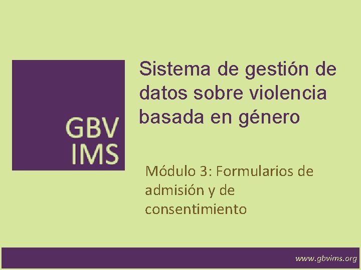 Sistema de gestión de datos sobre violencia basada en género Módulo 3: Formularios de