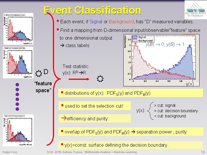 Event Classification § Each event, if Signal or Background, has “D” measured variables. § Event Classification § Each event, if Signal or Background, has “D” measured variables. §