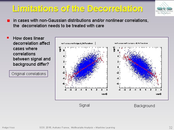 Limitations of the Decorrelation in cases with non-Gaussian distributions and/or nonlinear correlations, the decorrelation Limitations of the Decorrelation in cases with non-Gaussian distributions and/or nonlinear correlations, the decorrelation