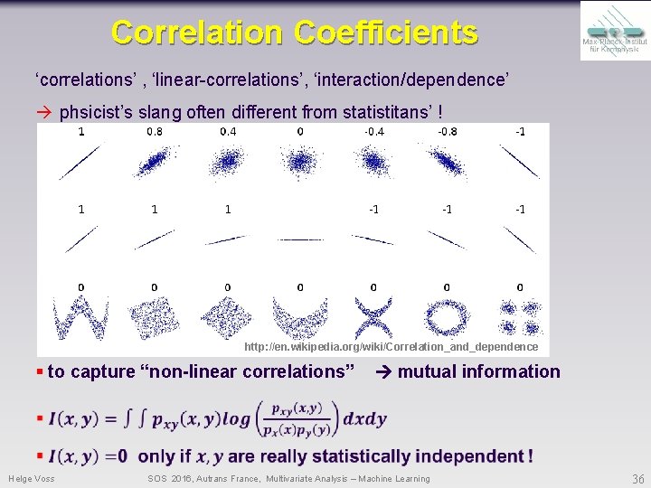 Correlation Coefficients ‘correlations’ , ‘linear-correlations’, ‘interaction/dependence’ phsicist’s slang often different from statistitans’ ! http: Correlation Coefficients ‘correlations’ , ‘linear-correlations’, ‘interaction/dependence’ phsicist’s slang often different from statistitans’ ! http: