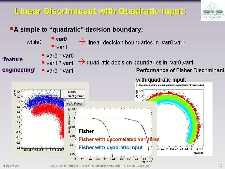 Linear Discriminant with Quadratic input: § A simple to “quadratic” decision boundary: while: ‘feature Linear Discriminant with Quadratic input: § A simple to “quadratic” decision boundary: while: ‘feature