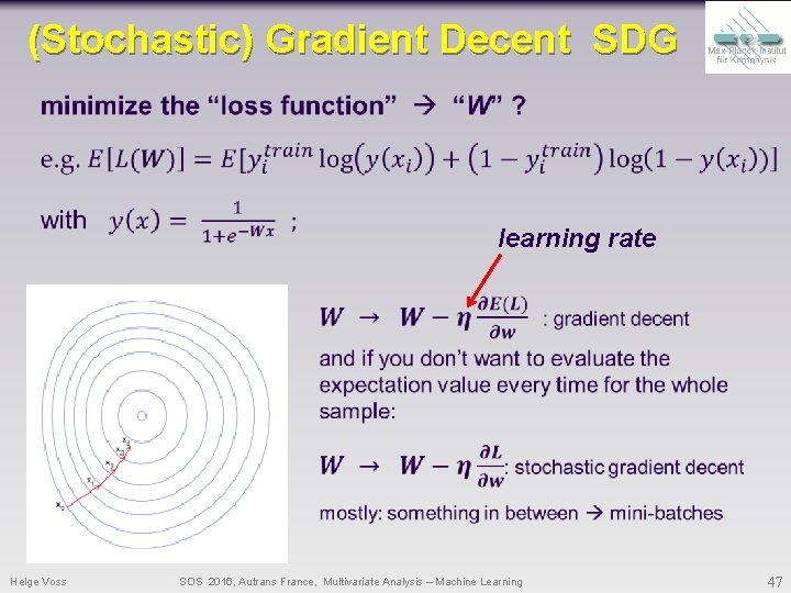(Stochastic) Gradient Decent SDG learning rate Helge Voss SOS 2016, Autrans France, Multivariate Analysis (Stochastic) Gradient Decent SDG learning rate Helge Voss SOS 2016, Autrans France, Multivariate Analysis
