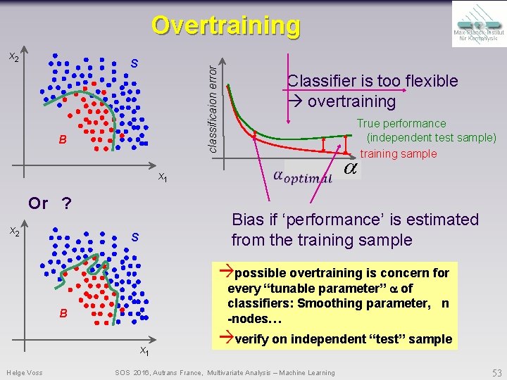 Overtraining x 2 classificaion error S B x 1 Or ? x 2 Classifier Overtraining x 2 classificaion error S B x 1 Or ? x 2 Classifier