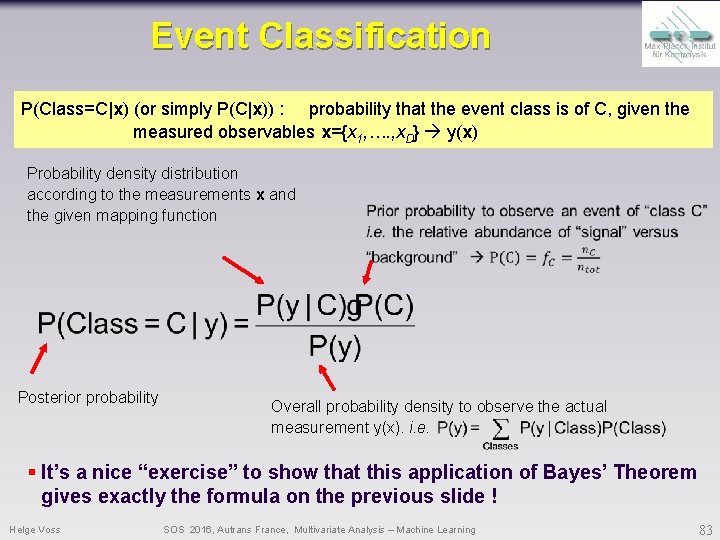 Event Classification P(Class=C|x) (or simply P(C|x)) : probability that the event class is of Event Classification P(Class=C|x) (or simply P(C|x)) : probability that the event class is of