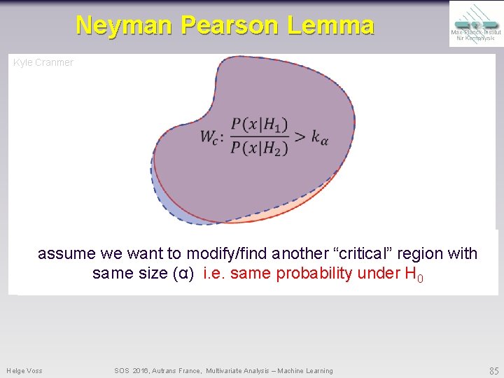 Neyman Pearson Lemma Kyle Cranmer assume we want to modify/find another “critical” region with Neyman Pearson Lemma Kyle Cranmer assume we want to modify/find another “critical” region with