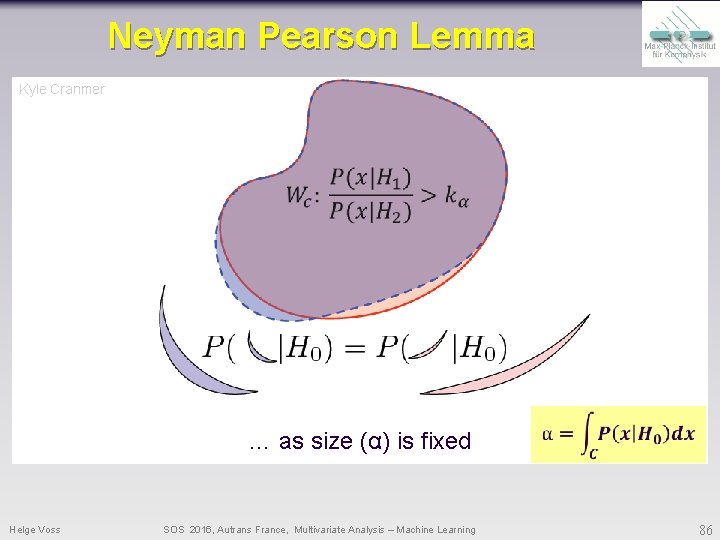 Neyman Pearson Lemma Kyle Cranmer … as size (α) is fixed Helge Voss SOS Neyman Pearson Lemma Kyle Cranmer … as size (α) is fixed Helge Voss SOS