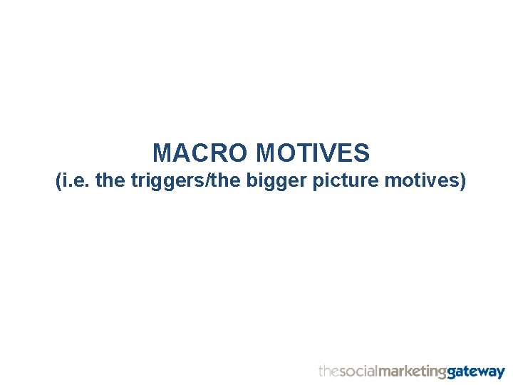 MACRO MOTIVES (i. e. the triggers/the bigger picture motives) 