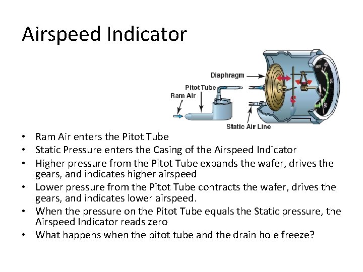 Airspeed Indicator • Ram Air enters the Pitot Tube • Static Pressure enters the