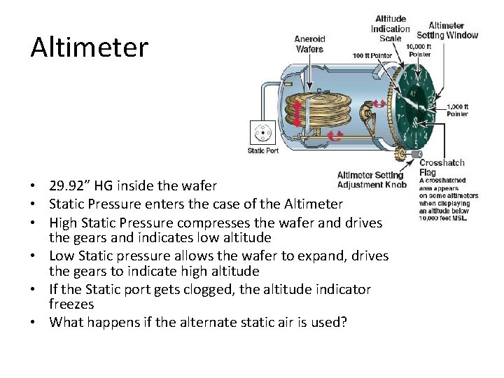 Altimeter • 29. 92” HG inside the wafer • Static Pressure enters the case