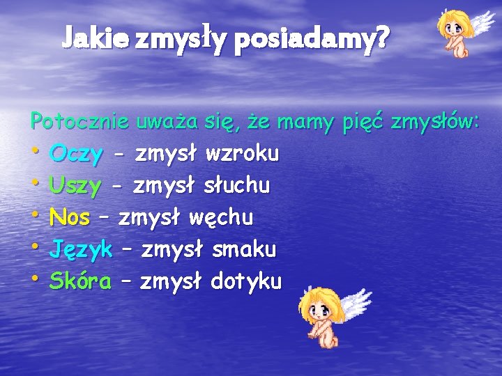 Jakie zmysły posiadamy? Potocznie uważa się, że mamy pięć zmysłów: • Oczy - zmysł