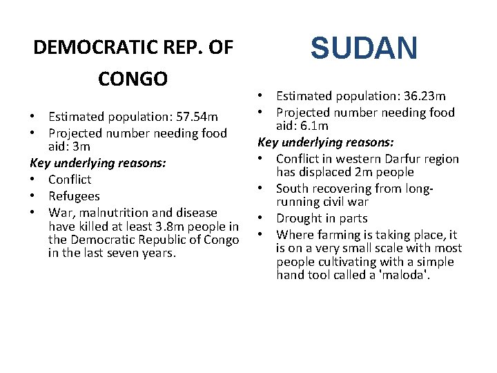 DEMOCRATIC REP. OF CONGO • Estimated population: 57. 54 m • Projected number needing