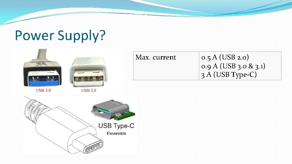 Power Supply? Max. current 0. 5 A (USB 2. 0) 0. 9 A (USB Power Supply? Max. current 0. 5 A (USB 2. 0) 0. 9 A (USB