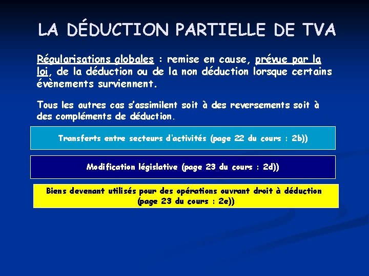 LA DÉDUCTION PARTIELLE DE TVA Régularisations globales : remise en cause, prévue par la LA DÉDUCTION PARTIELLE DE TVA Régularisations globales : remise en cause, prévue par la