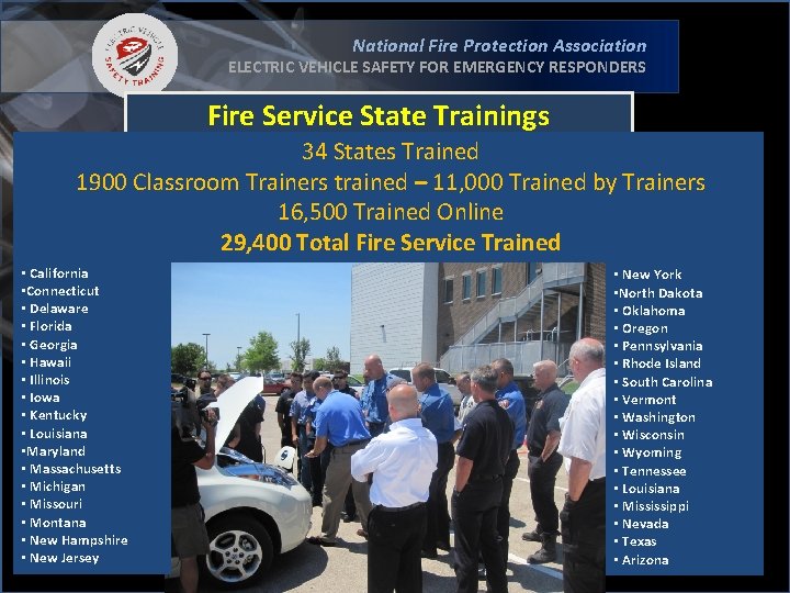 National Fire Protection Association ELECTRIC VEHICLE SAFETY FOR EMERGENCY RESPONDERS Fire Service State Trainings
