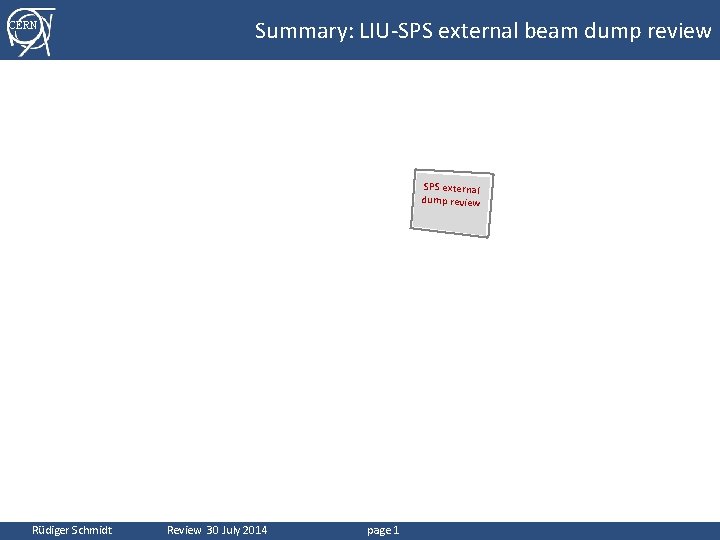 CERN Summary: LIU-SPS external beam dump review SPS external dump review Rüdiger Schmidt Review