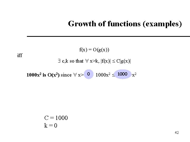  Growth of functions (examples) iff f(x) = O(g(x)) c, k so that x>k,