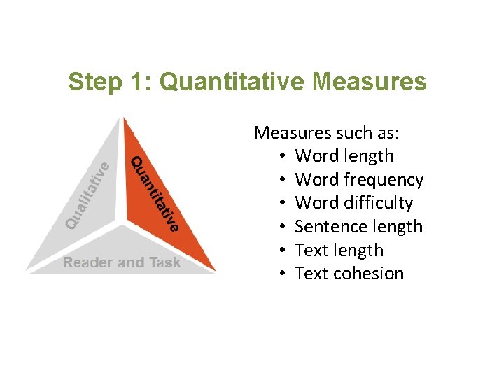 Step 1: Quantitative Measures such as: • Word length • Word frequency • Word