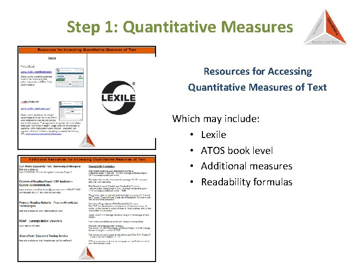 Step 1: Quantitative Measures Resources for Accessing Quantitative Measures of Text Which may include: