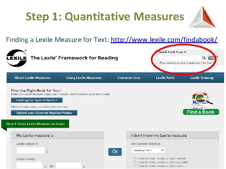 Step 1: Quantitative Measures Finding a Lexile Measure for Text: http: //www. lexile. com/findabook/