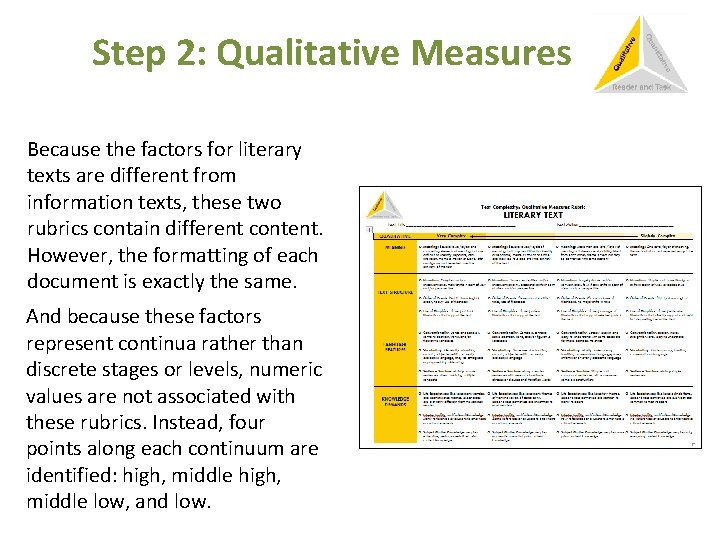 Step 2: Qualitative Measures Because the factors for literary texts are different from information