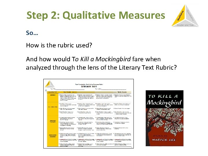 Step 2: Qualitative Measures So… How is the rubric used? And how would To