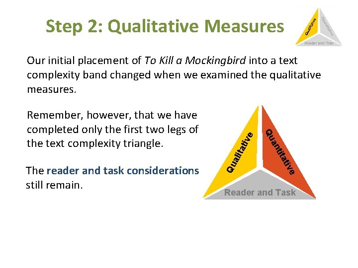 Step 2: Qualitative Measures tat ali Qu e tiv tita an The reader and