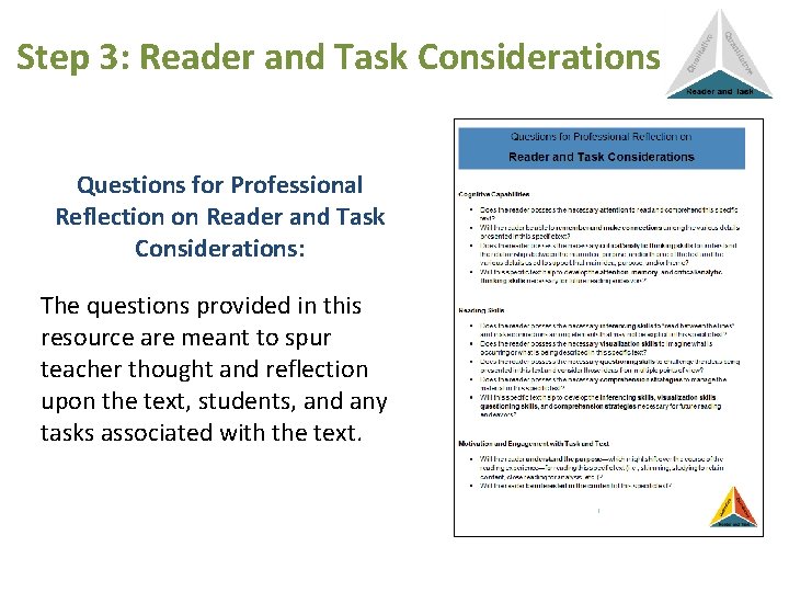 Step 3: Reader and Task Considerations Questions for Professional Reflection on Reader and Task