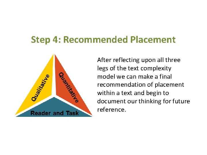 Step 4: Recommended Placement After reflecting upon all three legs of the text complexity
