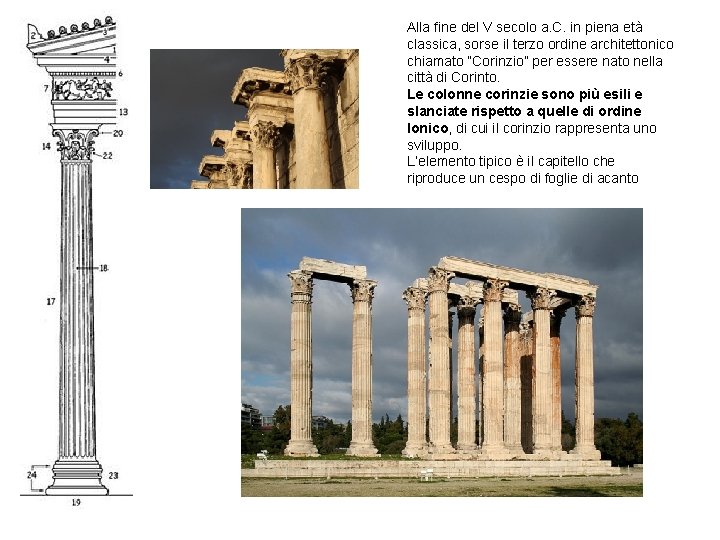 L’ordine CORINZIO Alla fine del V secolo a. C. in piena età classica, sorse