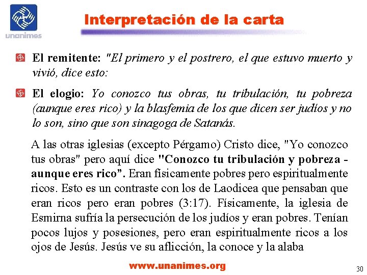 Interpretación de la carta El remitente: "El primero y el postrero, el que estuvo