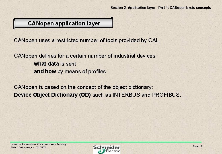 Section 2: Application layer - Part 1: CANopen basic concepts CANopen application layer CANopen