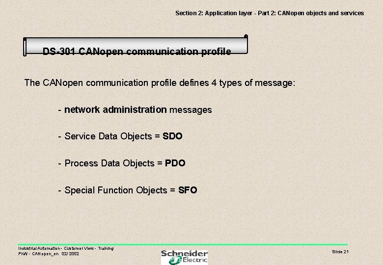 Section 2: Application layer - Part 2: CANopen objects and services DS-301 CANopen communication