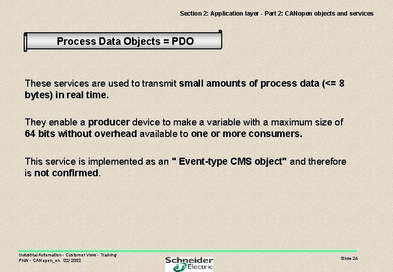 Section 2: Application layer - Part 2: CANopen objects and services Process Data Objects