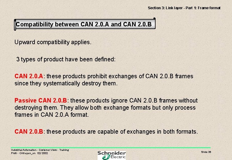 Section 3: Link layer - Part 1: Frame format Compatibility between CAN 2. 0.