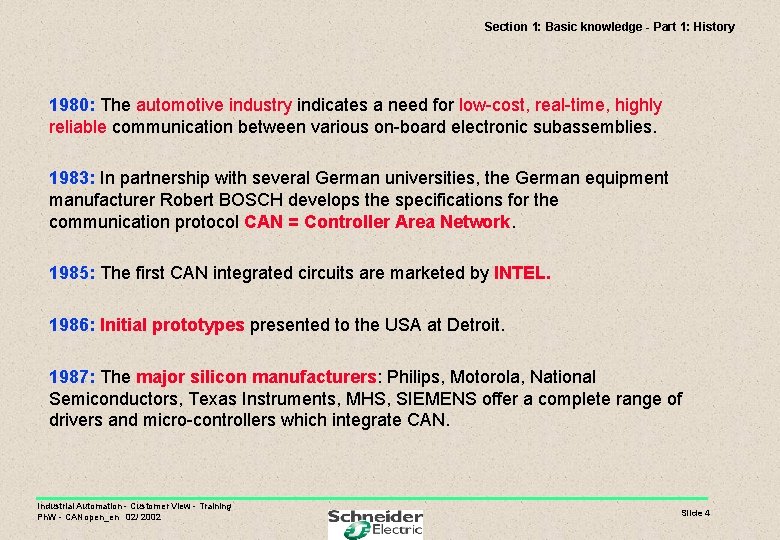 Section 1: Basic knowledge - Part 1: History 1980: The automotive industry indicates a