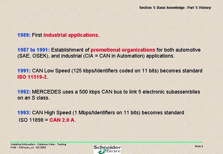 Section 1: Basic knowledge - Part 1: History 1989: First industrial applications. 1987 to