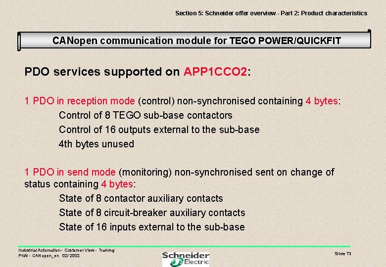 Section 5: Schneider offer overview - Part 2: Product characteristics CANopen communication module for