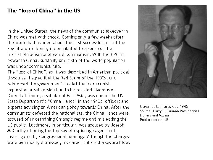 The “loss of China” in the US In the United States, the news of The “loss of China” in the US In the United States, the news of