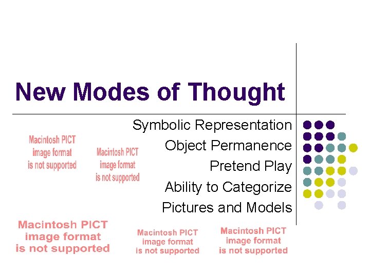 New Modes of Thought Symbolic Representation Object Permanence Pretend Play Ability to Categorize Pictures