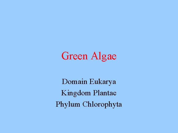 Green Algae Domain Eukarya Kingdom Plantae Phylum Chlorophyta 