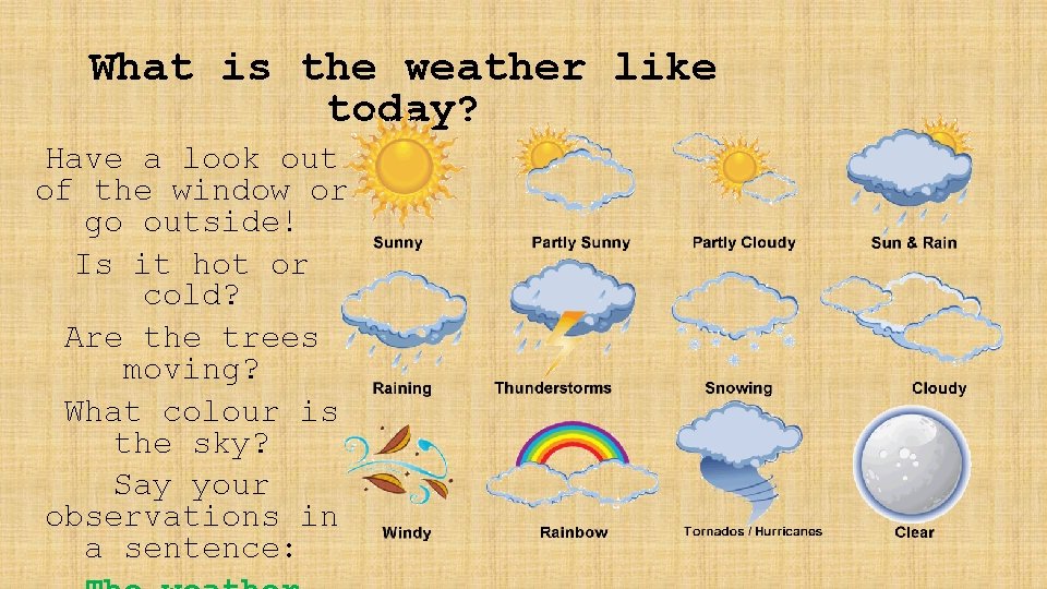 What is the weather like today? Have a look out of the window or