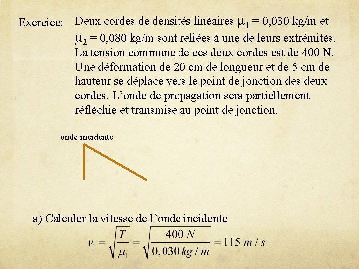 Exercice: Deux cordes de densités linéaires m 1 = 0, 030 kg/m et m