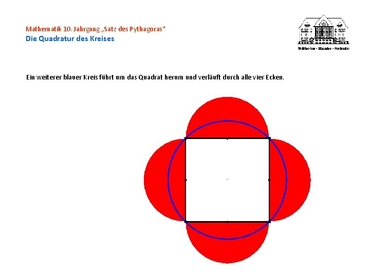 Mathematik 10. Jahrgang „Satz des Pythagoras“ Die Quadratur des Kreises Ein weiterer blauer Kreis