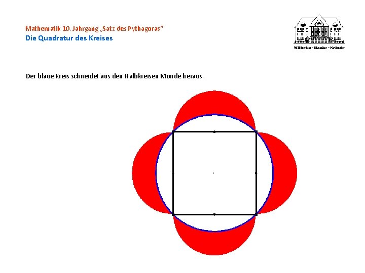 Mathematik 10. Jahrgang „Satz des Pythagoras“ Die Quadratur des Kreises Der blaue Kreis schneidet