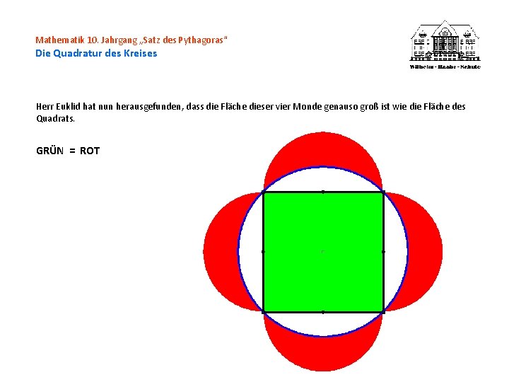 Mathematik 10. Jahrgang „Satz des Pythagoras“ Die Quadratur des Kreises Herr Euklid hat nun