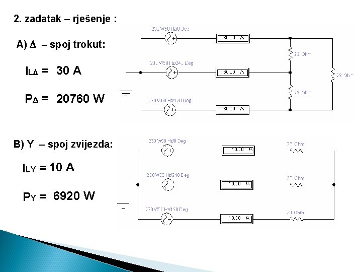 2. zadatak – rješenje : A) – spoj trokut: IL = 30 A P 2. zadatak – rješenje : A) – spoj trokut: IL = 30 A P