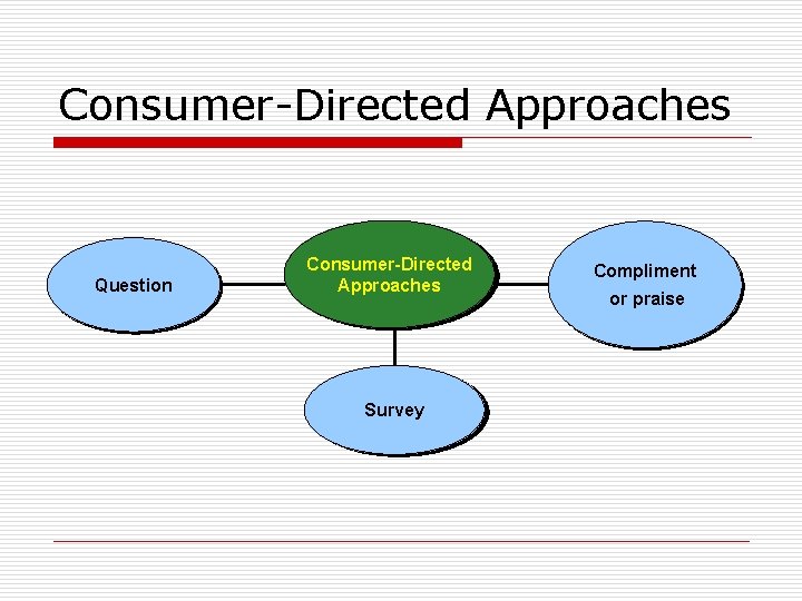 Consumer-Directed Approaches Question Consumer-Directed Approaches Survey Compliment or praise 