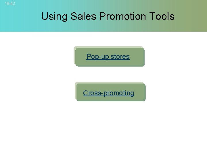 18 -42 Using Sales Promotion Tools Pop-up stores Cross-promoting © 2007 Mc. Graw-Hill Companies,