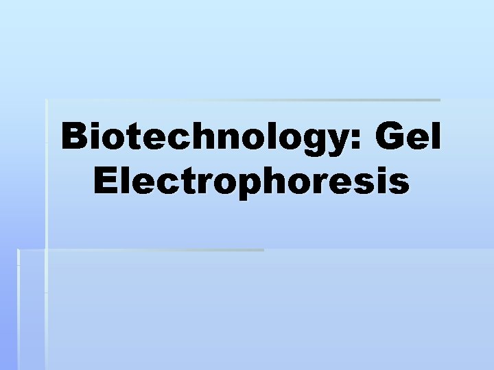 Biotechnology: Gel Electrophoresis 