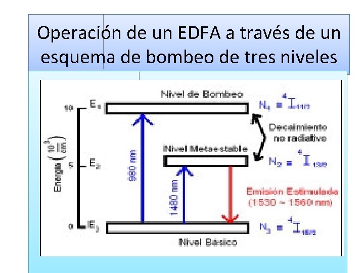 Operación de un EDFA a través de un esquema de bombeo de tres niveles Operación de un EDFA a través de un esquema de bombeo de tres niveles